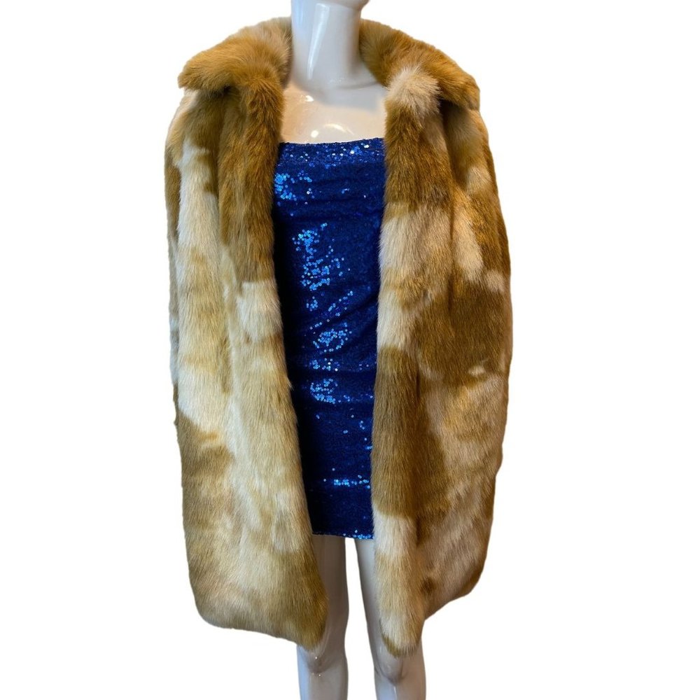 County Clothing Co Womens Faux Fur Coat Open Front Tie Dye Brown Size Medium